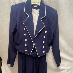 Jumpsuit and Jacket in Navy Pin Stripe